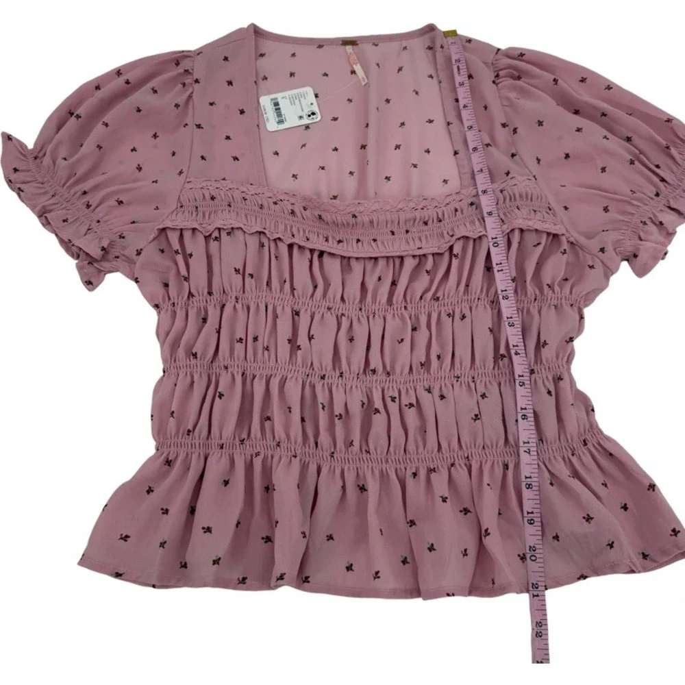 FREE‎ PEOPLE NWT Small Adore You Blouse Mauve Pink Floral Cottagecore Peplum Top